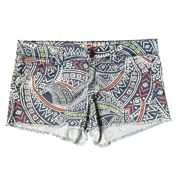 L.E.I. Ashley Low Rise Jean Shorts Size 11 Tribal Geometric Print Paisley Y2K - Picture 1 of 9